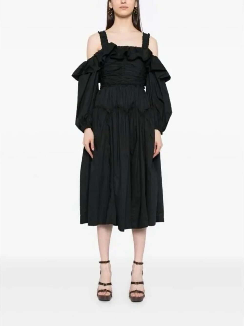 Ulla Johnson Black Caprice Dress Balloon sleeve Off Shoulder Ruffle Midi Maxi 4 - Picture 15 of 15